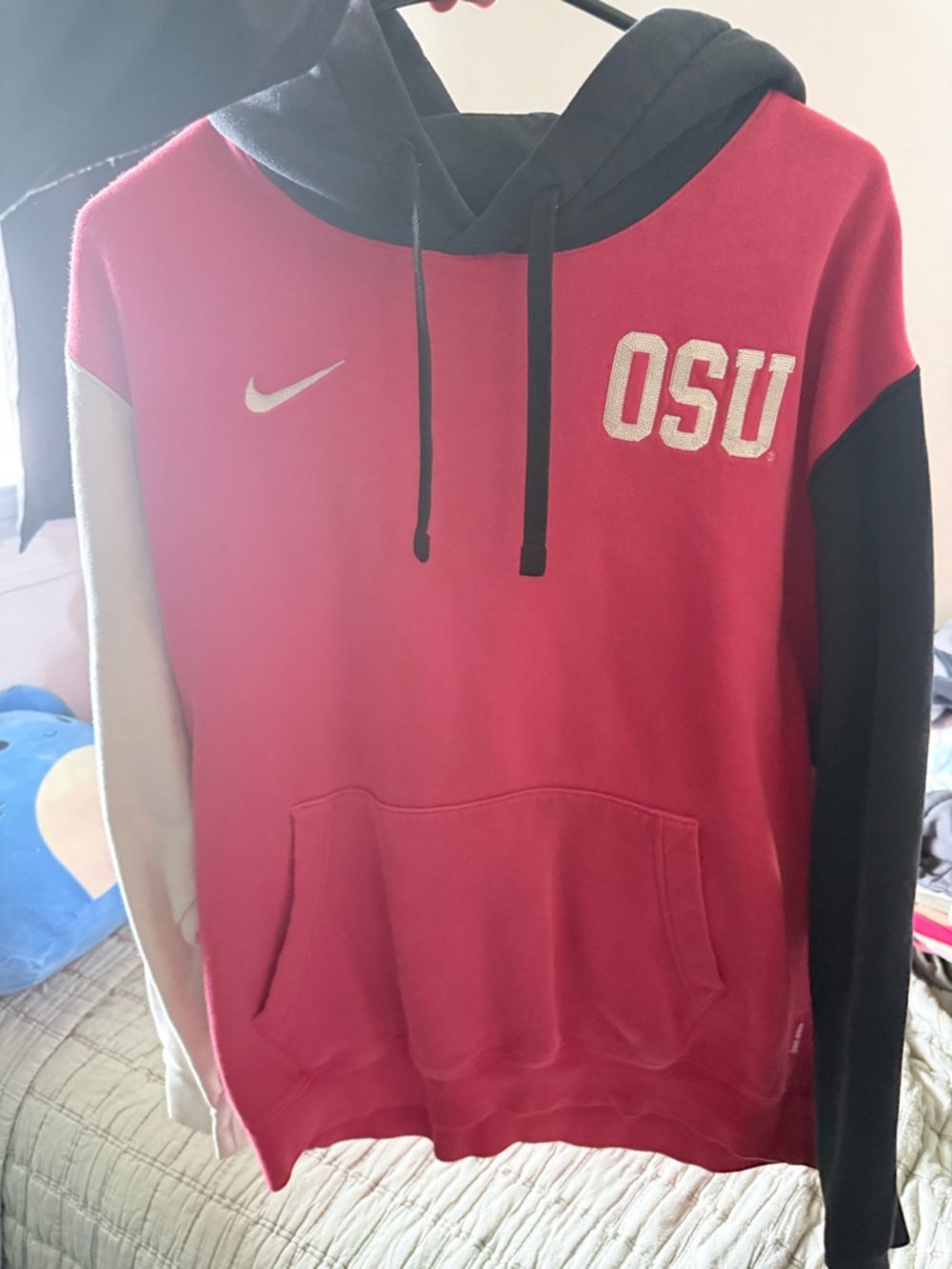 Nike OSU Red, Black & White Colorblock Crewneck Hoodie